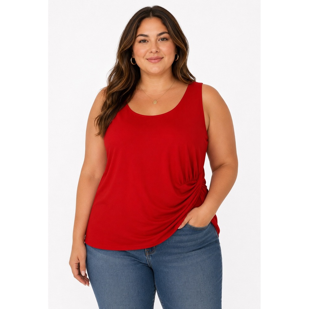 Torrid Plus 2X Top Sleeveless‎ Tank Shirred Side Scoop Neck Red Lined Blouse